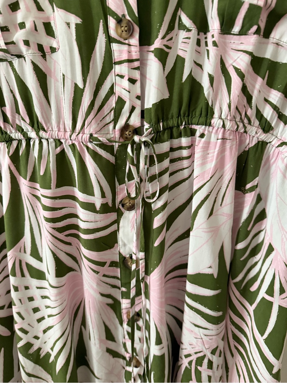 LOFT Olive & Pink Tropical Print Button-Up Dress - Picture 5 of 7